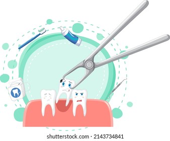 Cartoon teeth extraction on white background illustration