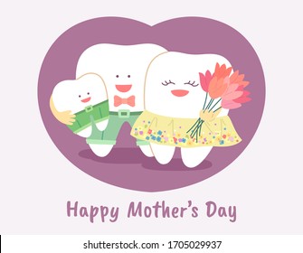 Cartoon Teeth Family. Happy Mother's Day.