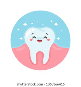 Cartoon teeth and gums inside the mouth that are healthy. Dental care concept.