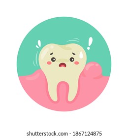 Cartoon teeth and gums in the mouth and the mermaid swelling problem. Dental treatment concept.