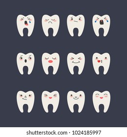 Cartoon Teeth on dark background. Vector illustration.