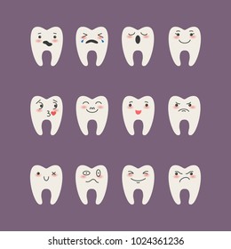 Cartoon Teeth on dark background. Vector illustration.