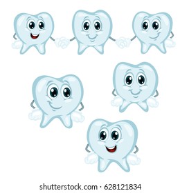 Cartoon Teeth Smiling and Holding Hands on a White Background