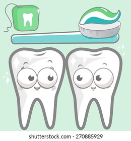 Cartoon Teeth Toothbrush Dental Floss Vector Stock Vector (Royalty Free ...