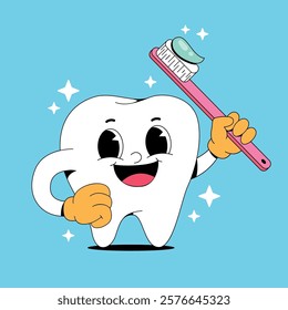 Cartoon teeth with toothbrush mascot