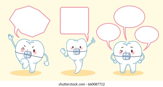 cartoon teeth wear braces with speech bubble
