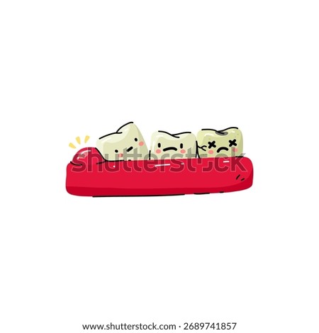 Cartoon Teeth with Wisdom teeth, Gum Inflammation and Cavity. Symbolizing dental health and care