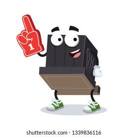 cartoon tefillin for head character mascot with the number 1 one sports fan hand glove on a white background
