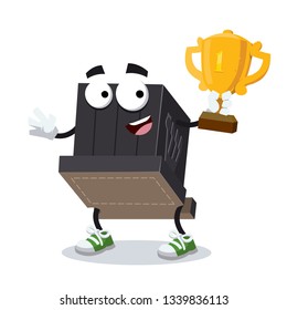 cartoon tefillin for head mascot holds the number one cup on white background