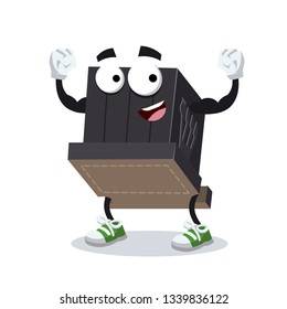 cartoon tefillin for head mascot shows its strength on a white background