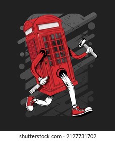 cartoon telephone cabinet t  shirt design illustration