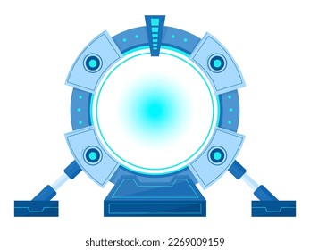 Cartoon teleport gate. Futuristic portal gate to another universe, spaceship teleport flat vector illustration