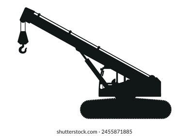 Cartoon telescopic crane silhouette. Heavy machinery for construction and mining