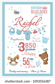 Cartoon Template Of Baby Birth Certificate For Girls. Named Rachel