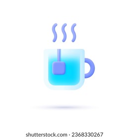 Cartoon template with tea 3d icon on white background. Vector illustration