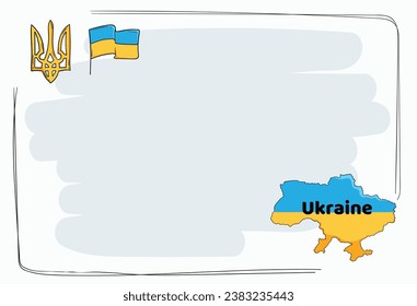 Cartoon template with text frame for power point with national symbols of Ukraine