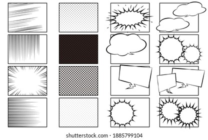 Cartoon templates, effects and backgrounds, sets with speech bubbles