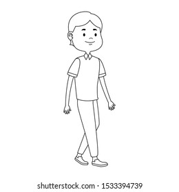 cartoon tennage boy walking icon over white background, vector illustration