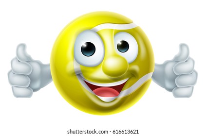 Cartoon tennis ball man mascot character doing thumbs up