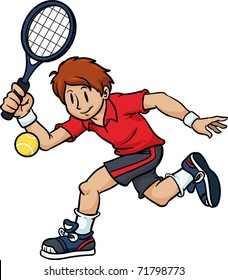 Cartoon tennis player. Character and tennis ball on separate layers for easy editing.