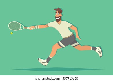 Cartoon Tennis Player Comic Flat Design Stock Vektorgrafik Lizenzfrei