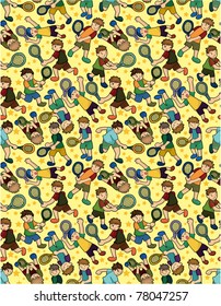 cartoon Tennis Players seamless pattern