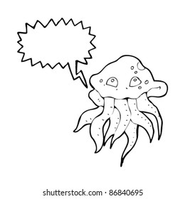 Cartoon-Tentakel-Kalmare mit Sprachblase