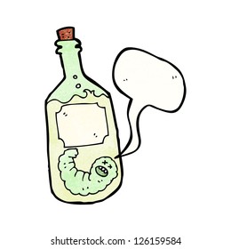 botella de tequila de dibujos animados con gusano