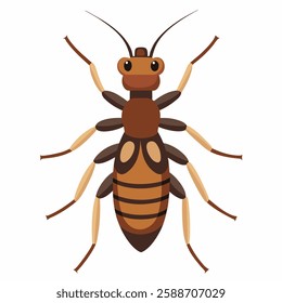 Cartoon termite .Brown insect on white background. Suitable for children's books on biology and ethnology,sticker, mascot, logo.Vector illustration top view.