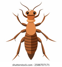 Cartoon termite .Brown insect on white background. Suitable for children's books on biology and ethnology,sticker, mascot, logo.Vector illustration top view.