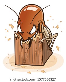 Cartoon termite eating wood. Termites series. 