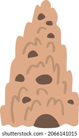 Cartoon termite hill. Hand-drawn African termite mound building by insects made out of earth, mud. Vector organic illustration  home of animals. Wildlife nest with multiple entrances for nature icons.