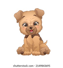 Cartoon terrier puppy vector illustration. Cute dog clipart, white background.