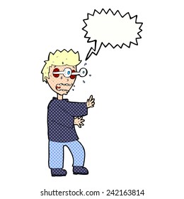 cartoon terrified boy with speech bubble