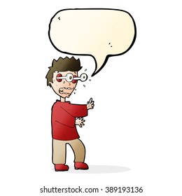 cartoon terrified boy with speech bubble