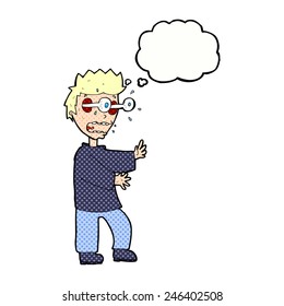 cartoon terrified boy with thought bubble