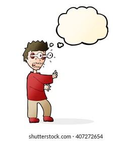 cartoon terrified boy with thought bubble