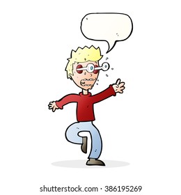 cartoon terrified man with eyes popping out with speech bubble