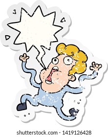 cartoon terrified man with speech bubble distressed distressed old sticker