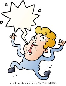 cartoon terrified man with speech bubble in smooth gradient style
