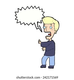 cartoon terrified man with speech bubble