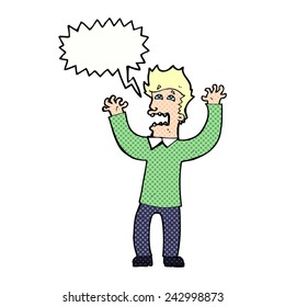 caricatura de hombre aterrorizado con burbuja de habla