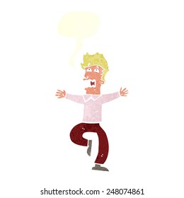 cartoon terrified man with speech bubble