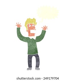 cartoon terrified man with speech bubble