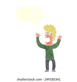 cartoon terrified man with speech bubble