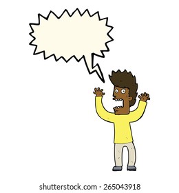 caricatura de hombre aterrorizado con burbuja de habla