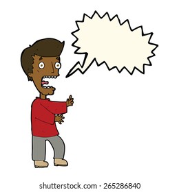 caricatura de hombre aterrorizado con burbuja de habla
