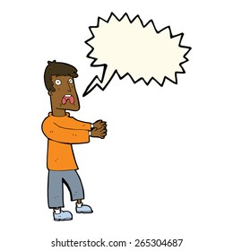 caricatura de hombre aterrorizado con burbuja de habla