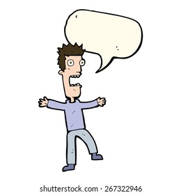 cartoon terrified man with speech bubble