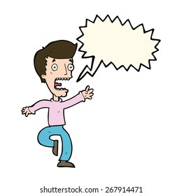 cartoon terrified man with speech bubble